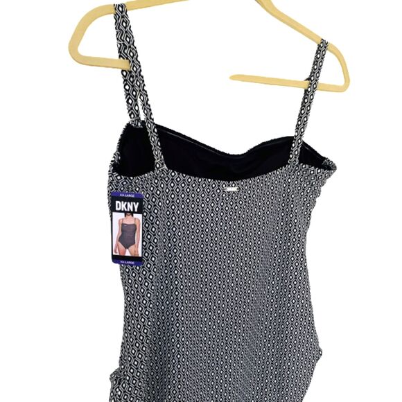 NWT DKNY Womens One Piece Swimsuit Black White Strapless Option Built In Bra XXL - Picture 7 of 12